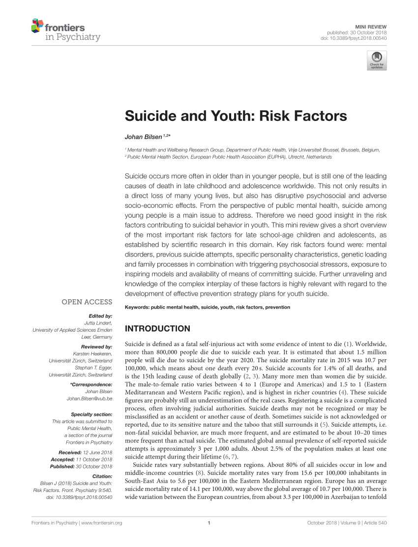 Pdf Suicide And Youth Risk Factors