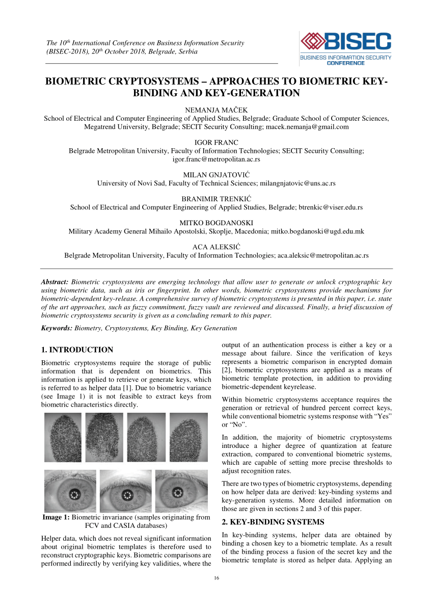 Cryptographic Key Generation From Biometric Data