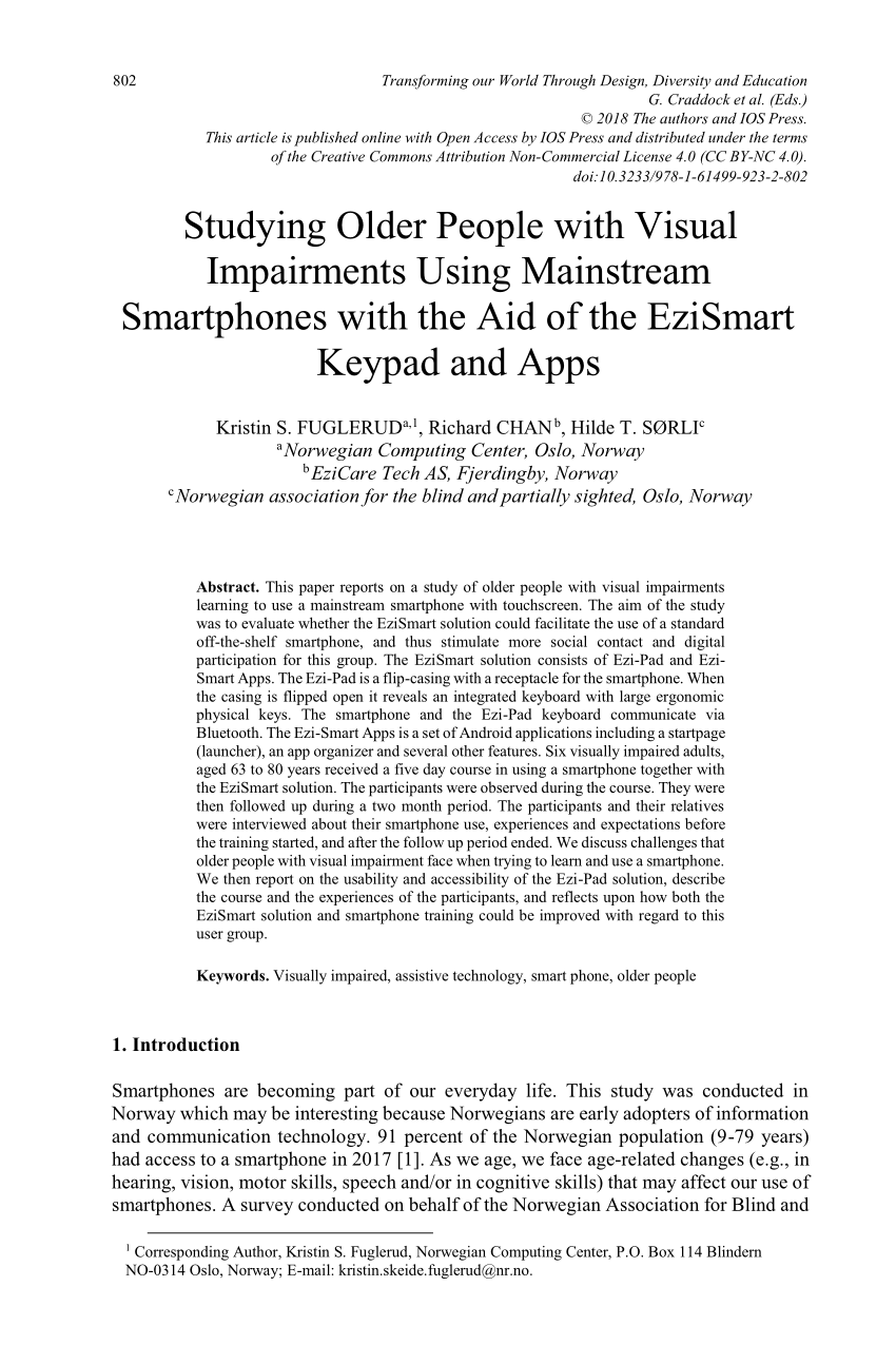 Pdf Studying Older People With Visual Impairments Using Mainstream Smartphones With The Aid Of The Ezismart Keypad And Apps