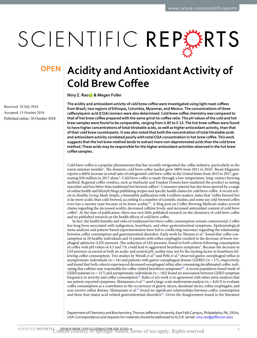 Pdf Acidity And Antioxidant Activity Of Cold Brew Coffee