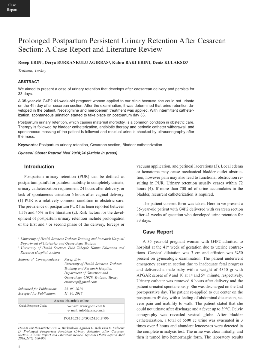 Assessment of Obstetric Risk Factors for Postpartum Urinary Retention After  Vaginal Delivery: A Case-Control Study, PDF, Childbirth