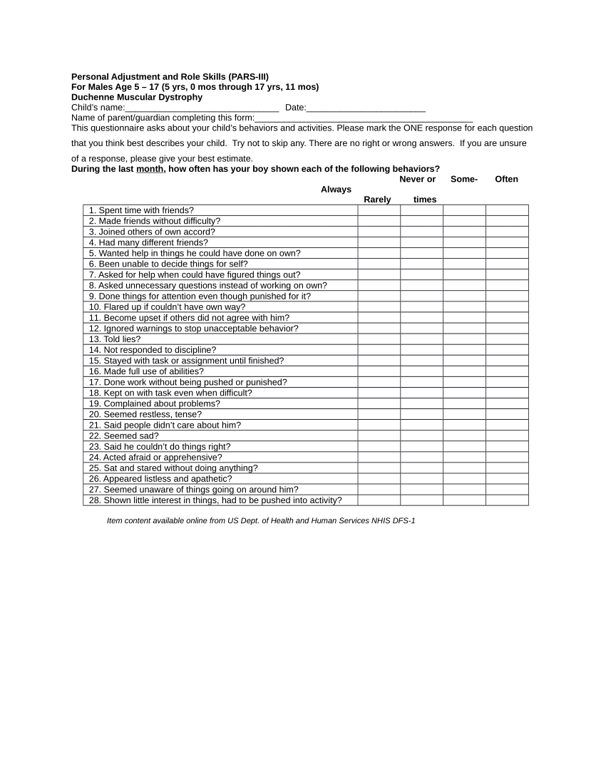 (PDF) PARS-III for DMD Rating Scale