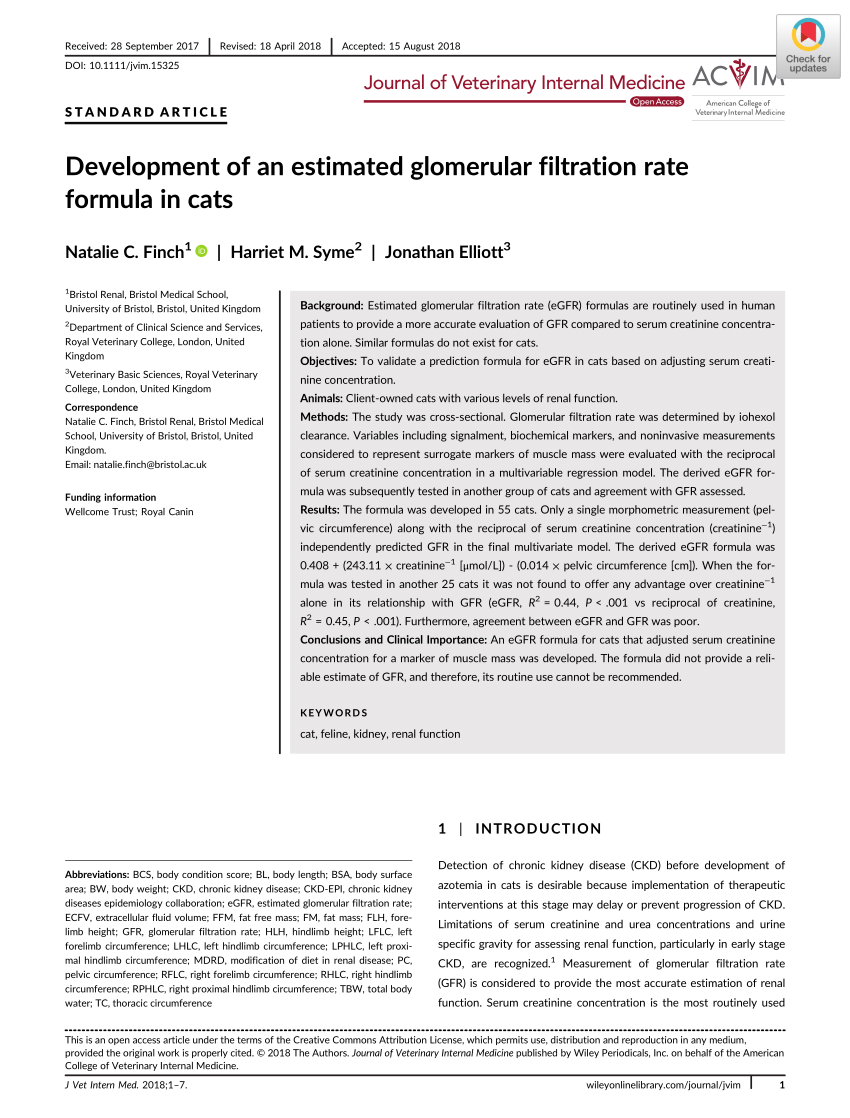 Pdf Development Of An Estimated Glomerular Filtration Rate Formula In