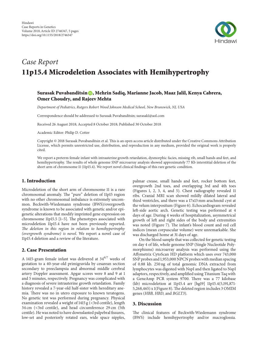 (PDF) 11p15.4 Microdeletion Associates with Hemihypertrophy