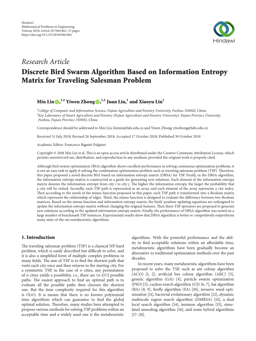 (PDF) Discrete Bird Swarm Algorithm Based on Information Entropy Matrix