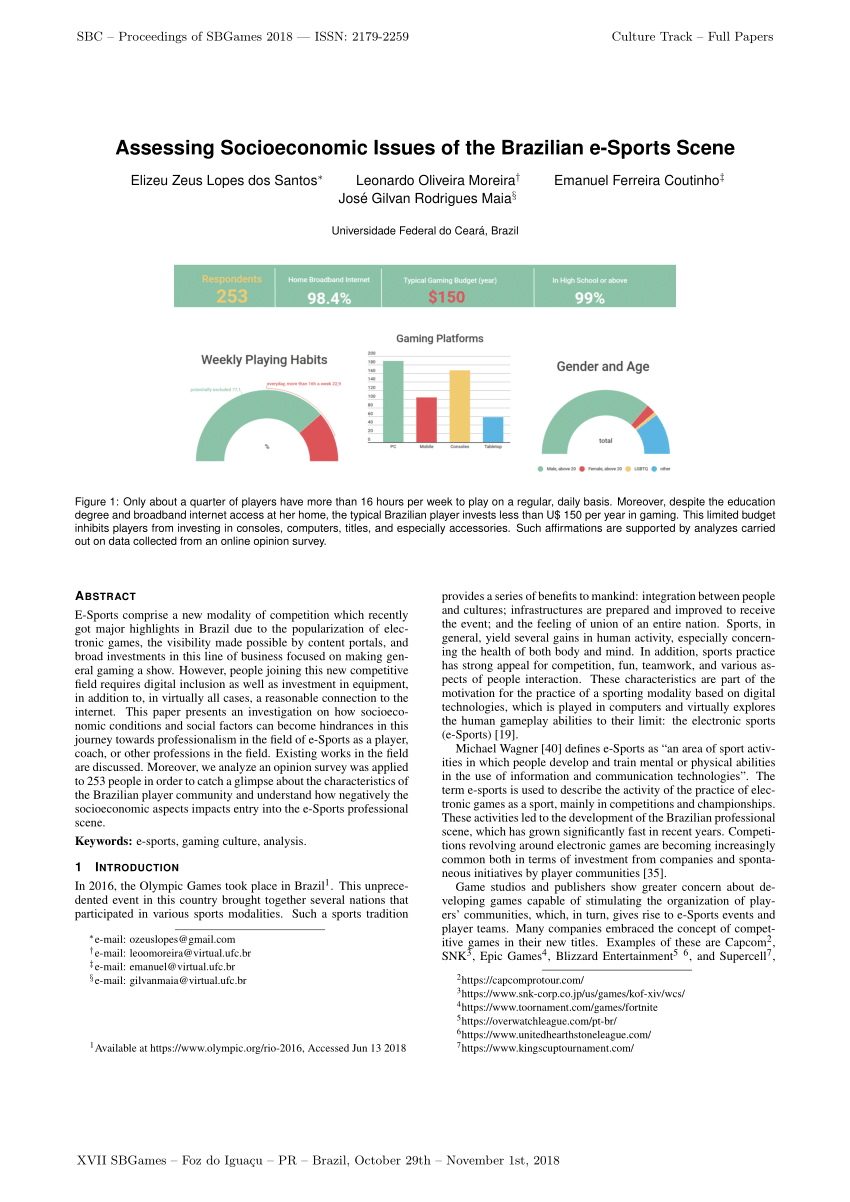PDF) Assessing Socioeconomic Issues of the Brazilian e-Sports Scene