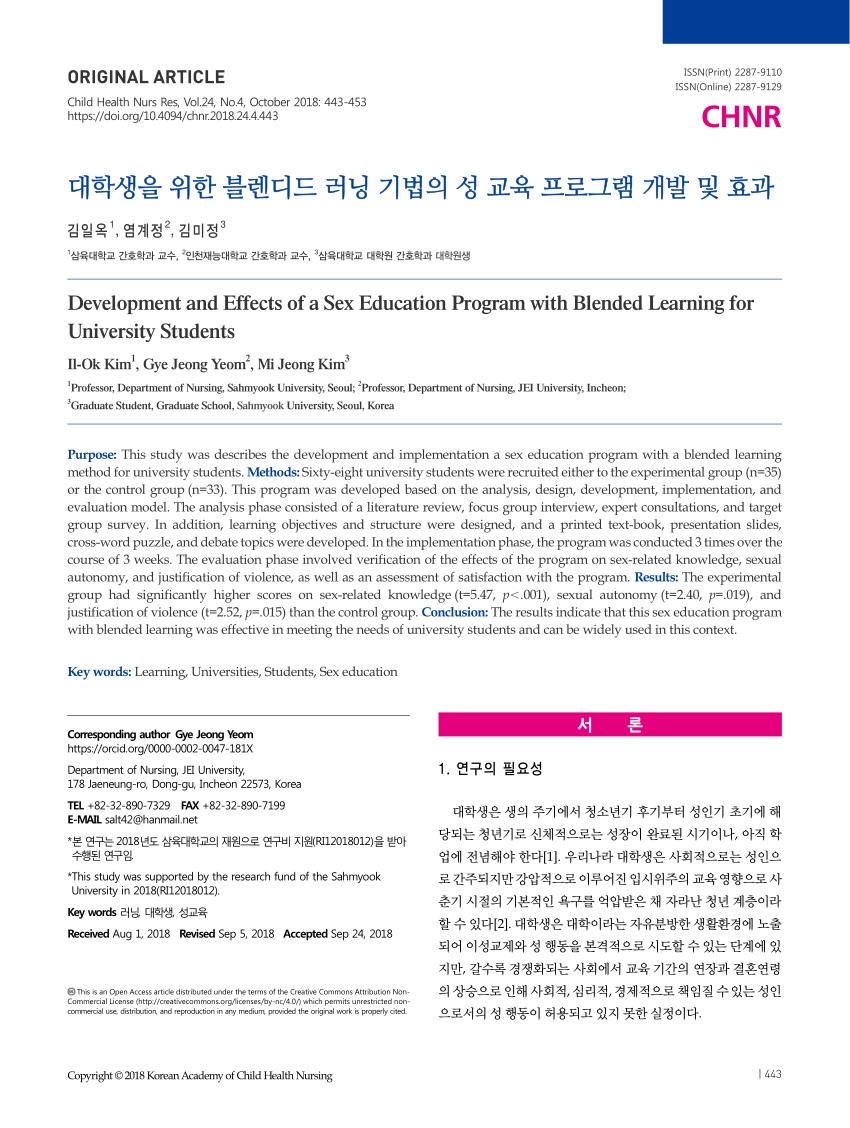 Pdf Development And Effects Of A Sex Education Program With Blended Learning For University