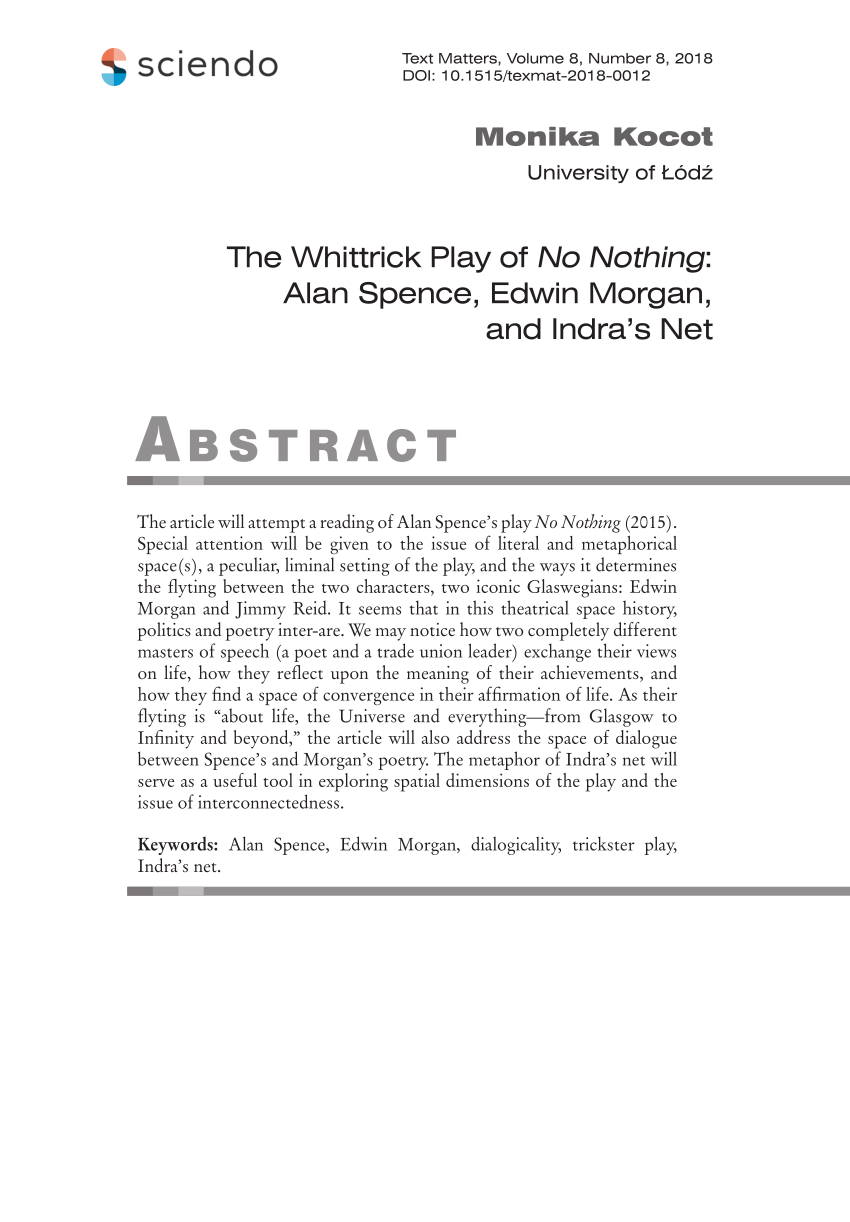 PDF) The Whittrick Play of No Nothing: Alan Spence, Edwin Morgan ...