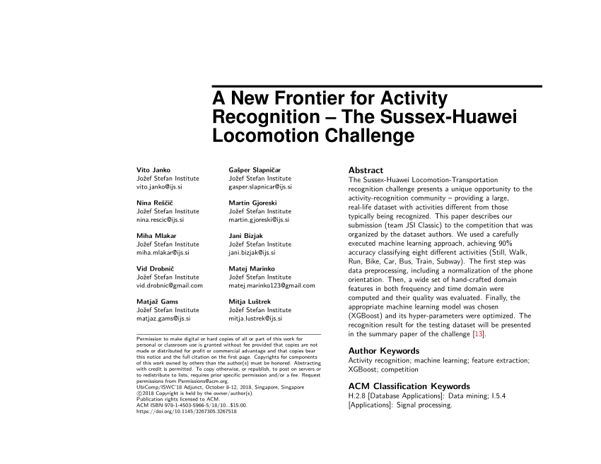 PDF) A New Frontier for Activity Recognition: The Sussex-Huawei ...