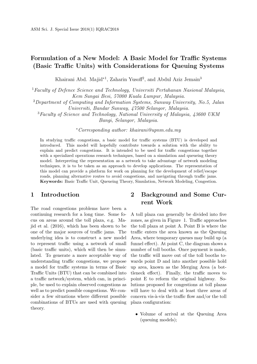 PDF) Formulation of a New Model: A Basic Model for Traffic Systems 