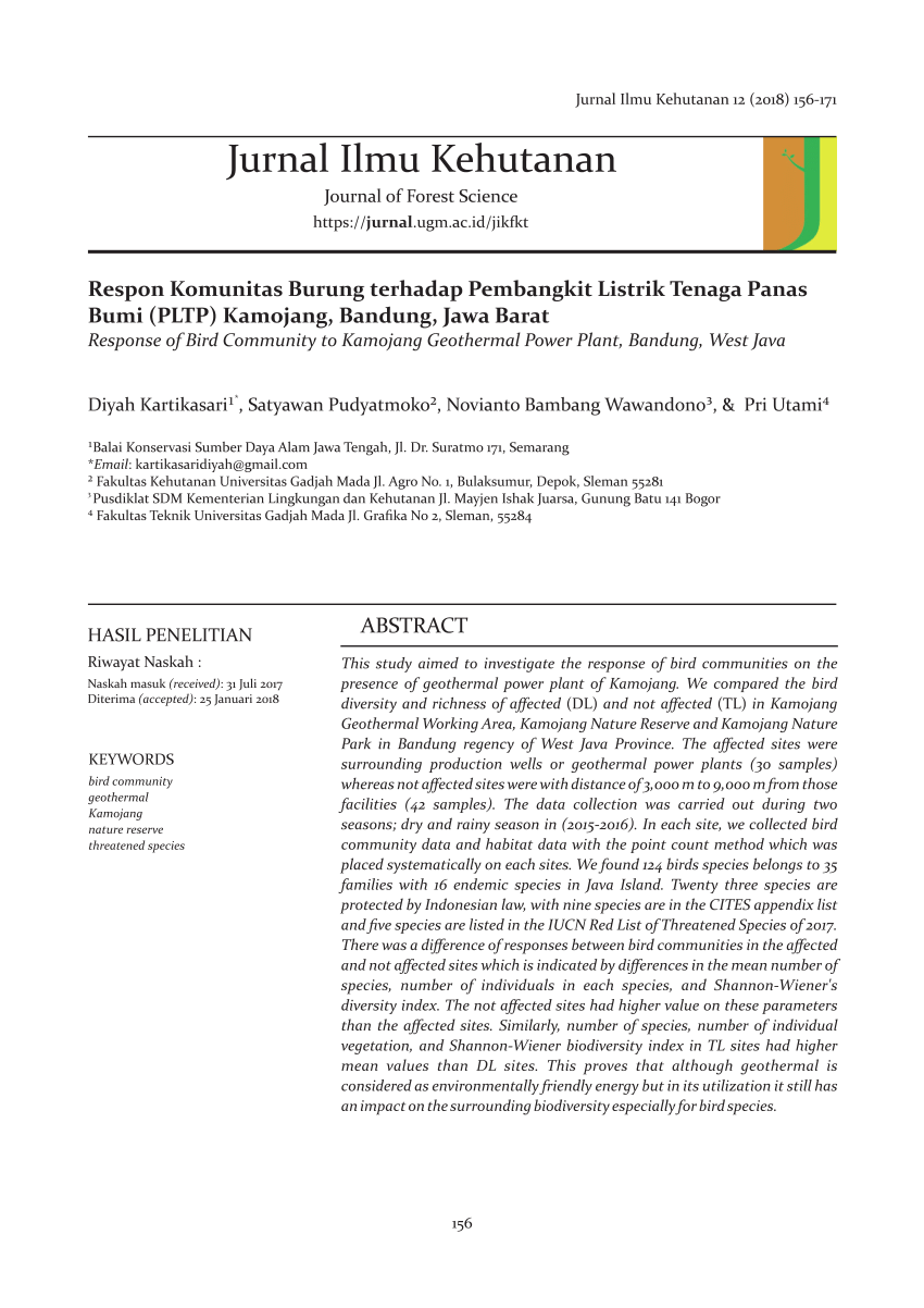  PDF Respon Komunitas  Burung terhadap Pembangkit Listrik  