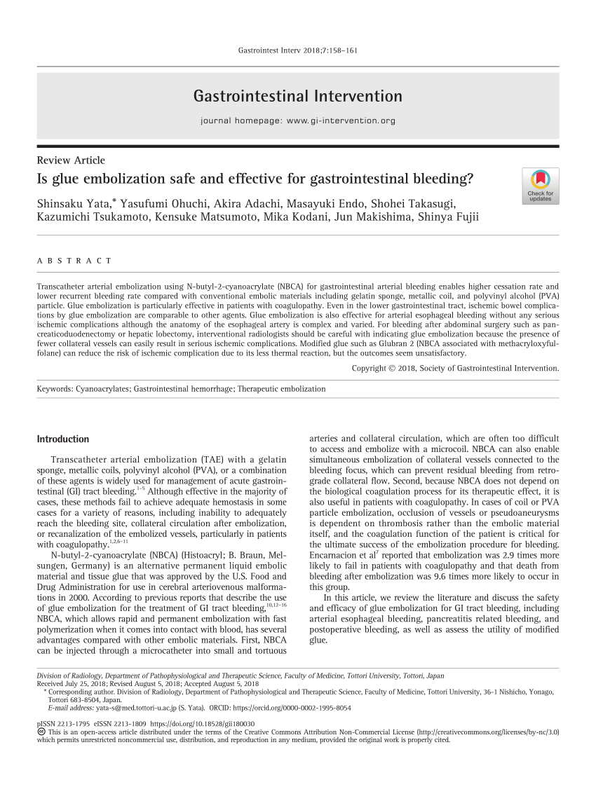 (PDF) Is glue embolization safe and effective for gastrointestinal