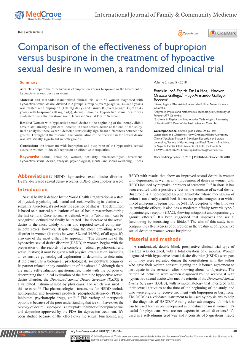 PDF Comparison of the effectiveness of bupropion versus buspirone