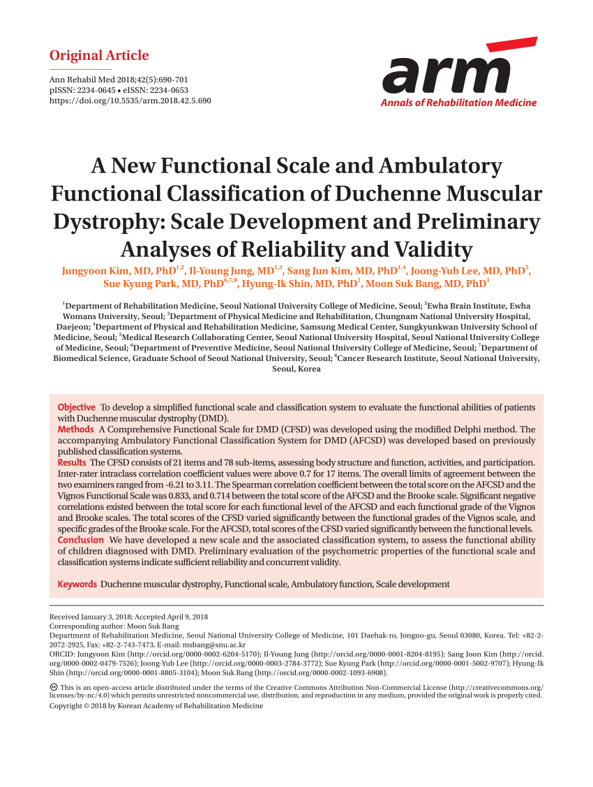 PDF) Elaboration and reliability of functional evaluation on going up and  downstairs scale for Duchenne Muscular Dystrophy