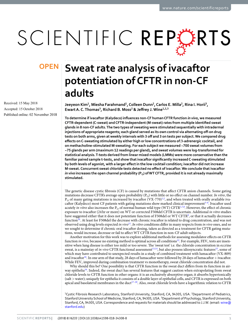 Pdf Sweat Rate Analysis Of Ivacaftor Potentiation Of Cftr In Non Cf Adults