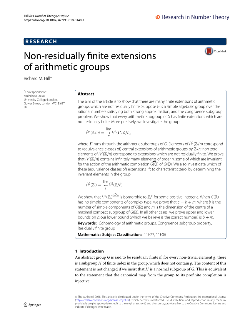 PDF) Non-residually Finite Extensions of Arithmetic Groups