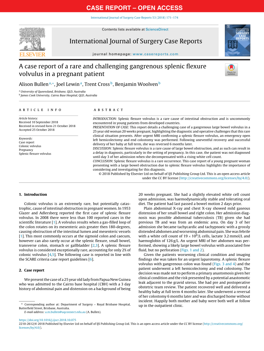 Pdf A Case Report Of A Rare And Challenging Gangrenous Splenic Flexure Volvulus In A Pregnant 7632