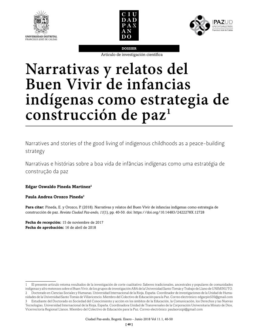 PDF) Narrativas y relatos del Buen Vivir de infancias indígenas como  estrategia de construcción de paz