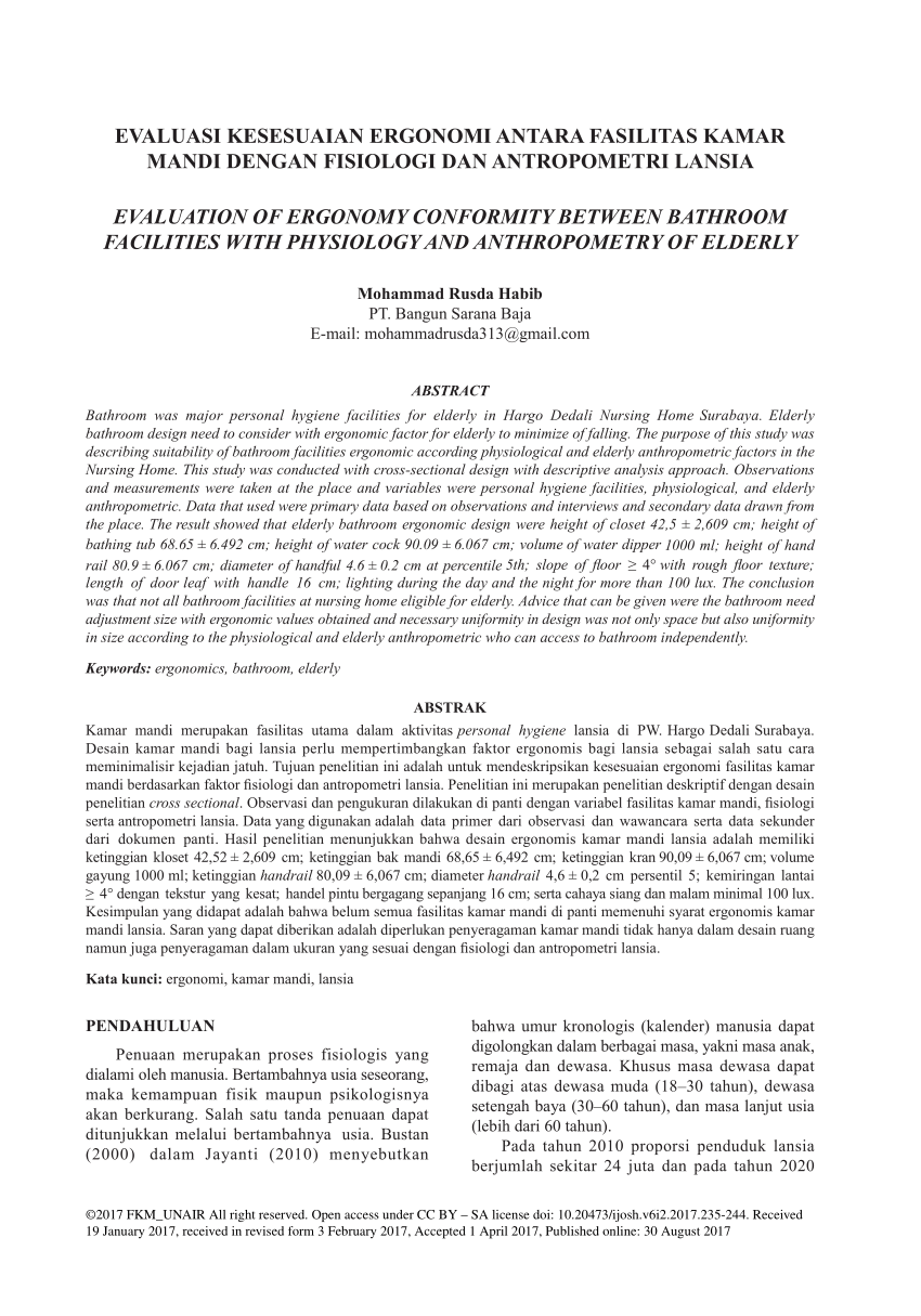  PDF EVALUASI KESESUAIAN ERGONOMI ANTARA FASILITAS KAMAR  