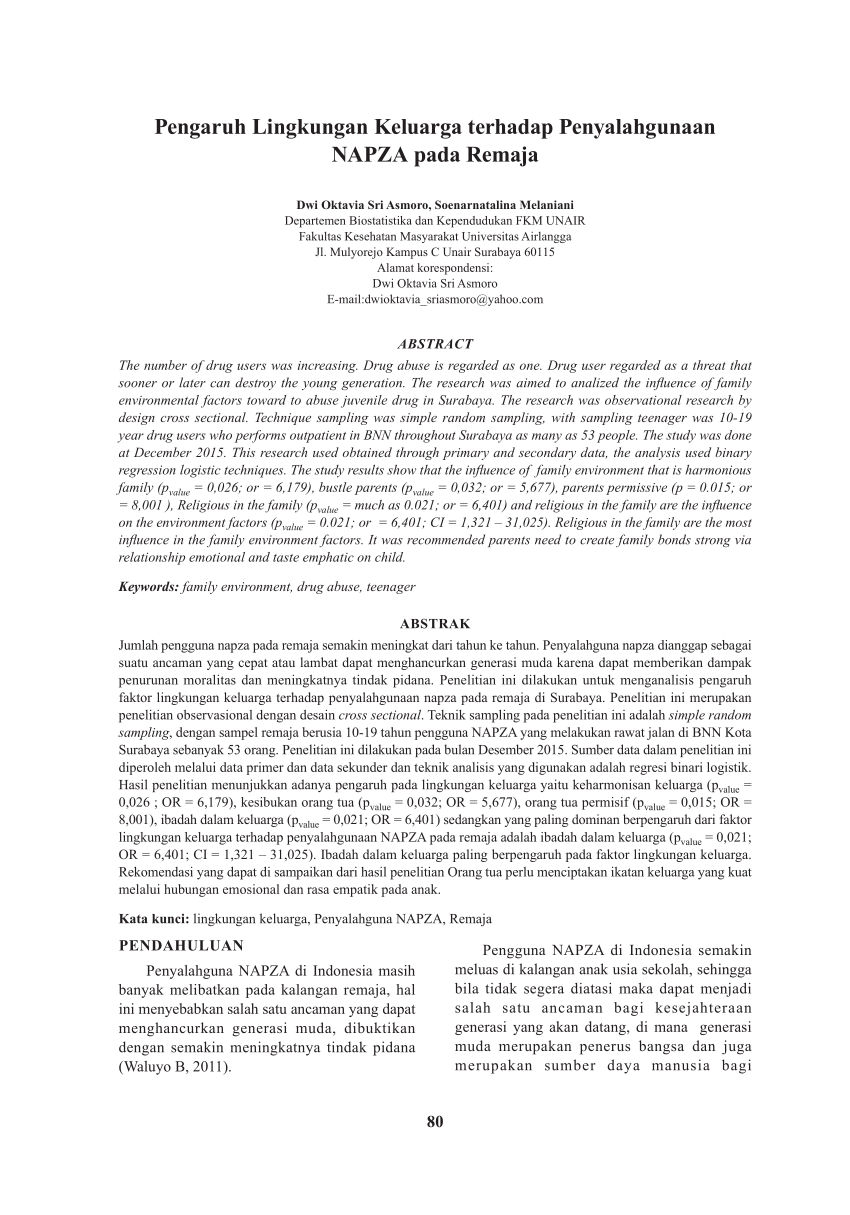 Pdf Pengaruh Lingkungan Keluarga Terhadap Penyalahgunaan Napza Pada