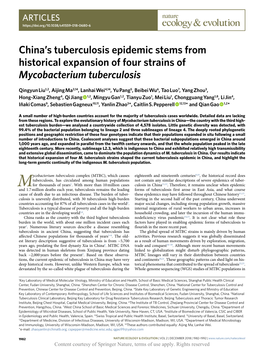 China’s tuberculosis epidemic stems from historical expansion of four ...