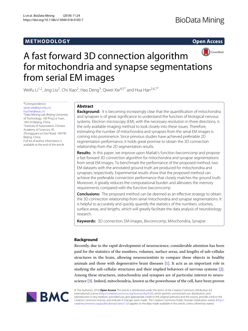 Pdf A Fast Forward 3d Connection Algorithm For Mitochondria And
