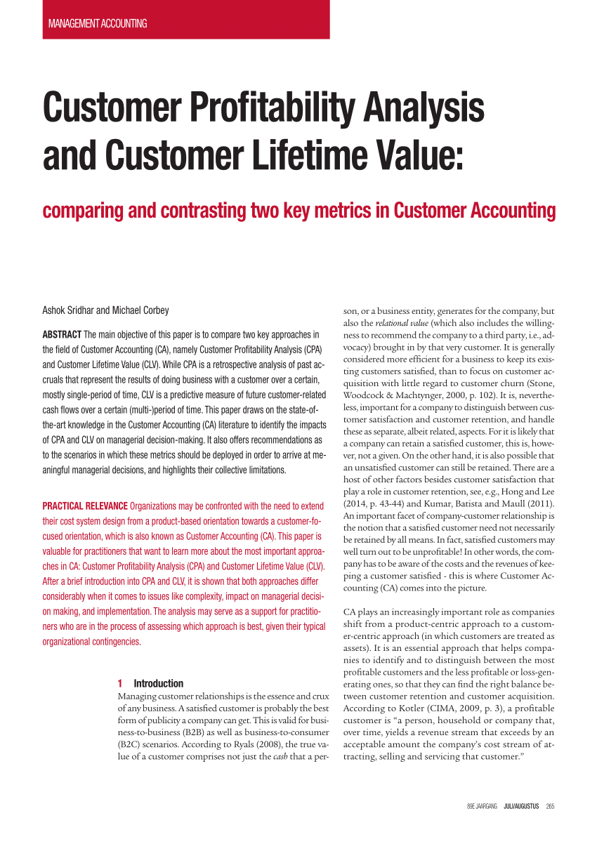customer profitability analysis literature review