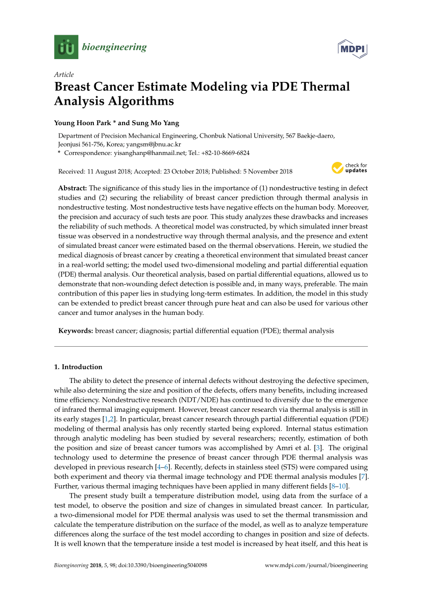 Pdf Breast Cancer Estimate Modeling Via Pde Thermal Analysis Algorithms