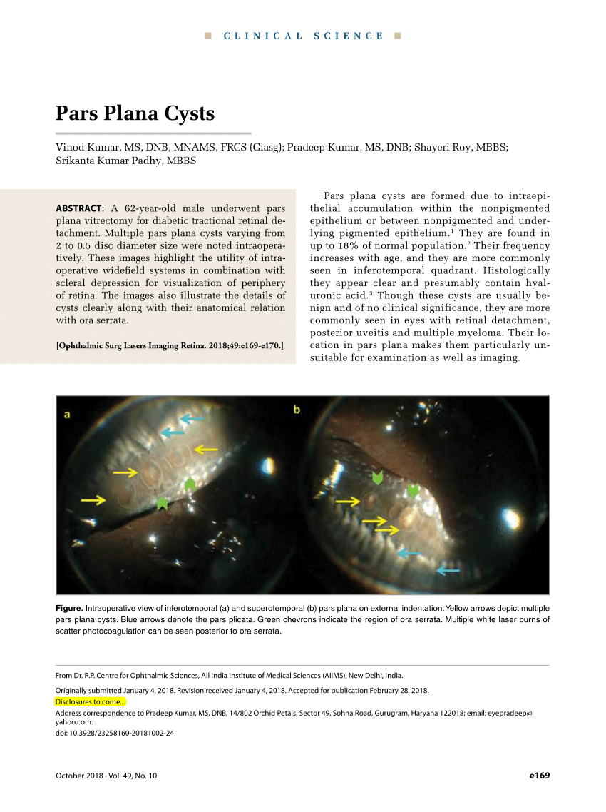 Pdf Pars Plana Cysts 