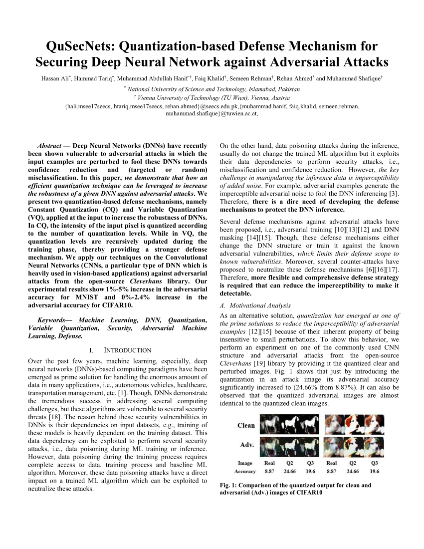 Pdf Qusecnets Quantization Based Defense Mechanism For Securing Deep Neural Network Against Adversarial Attacks