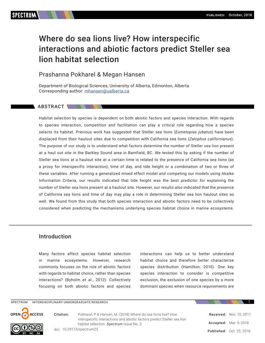 (PDF) Where do sea lions live? Interspecific interactions and abiotic