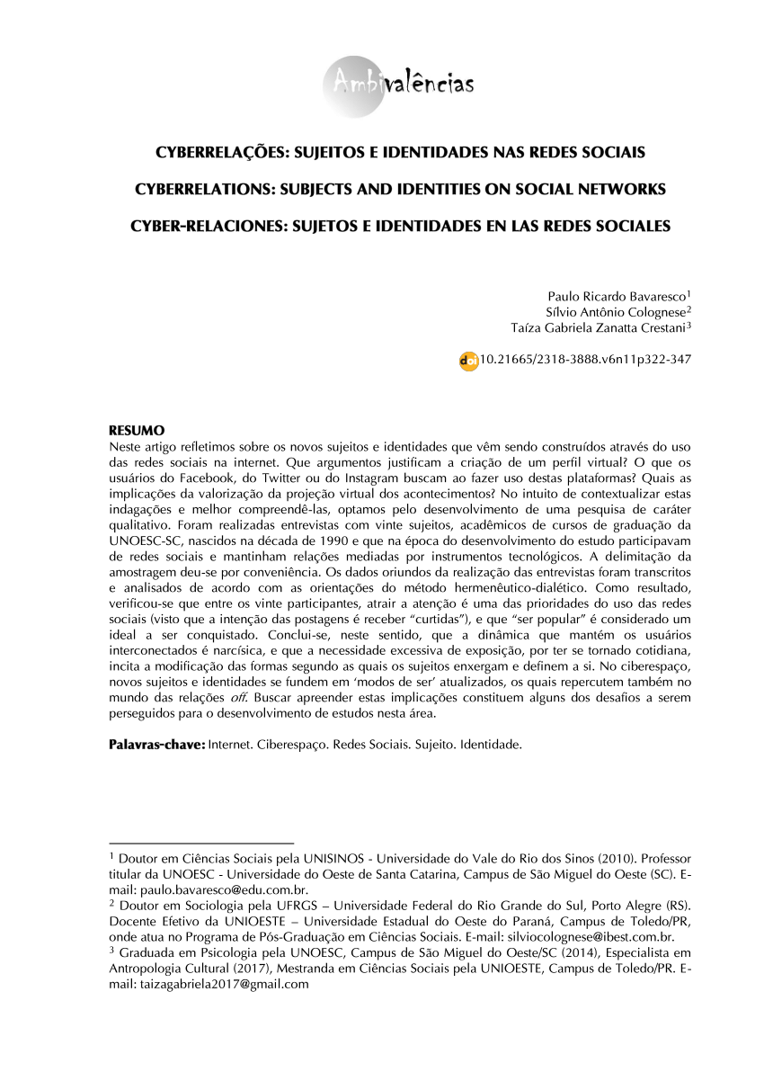 PDF) GERAÇÃO SELFIE: REDES SOCIAIS E A CONSTRUÇÃO DE OUTROS JEITOS DE  EXISTIR