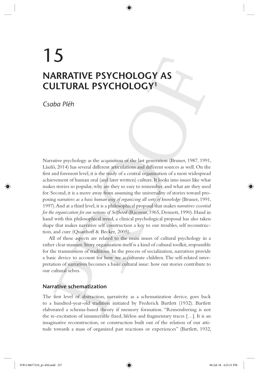 Pdf Narrative Psychology As Cultural Psychology 1