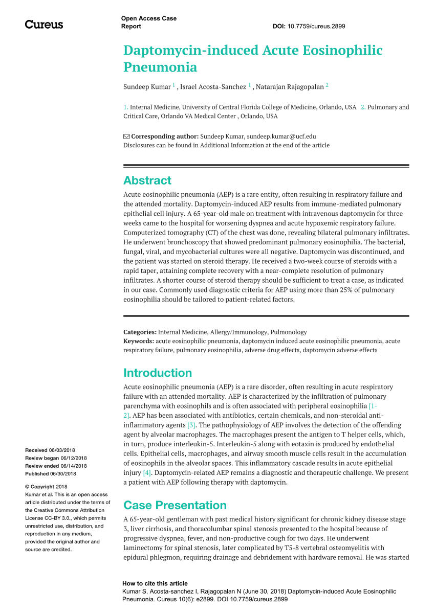 Pdf Daptomycin Induced Acute Eosinophilic Pneumonia