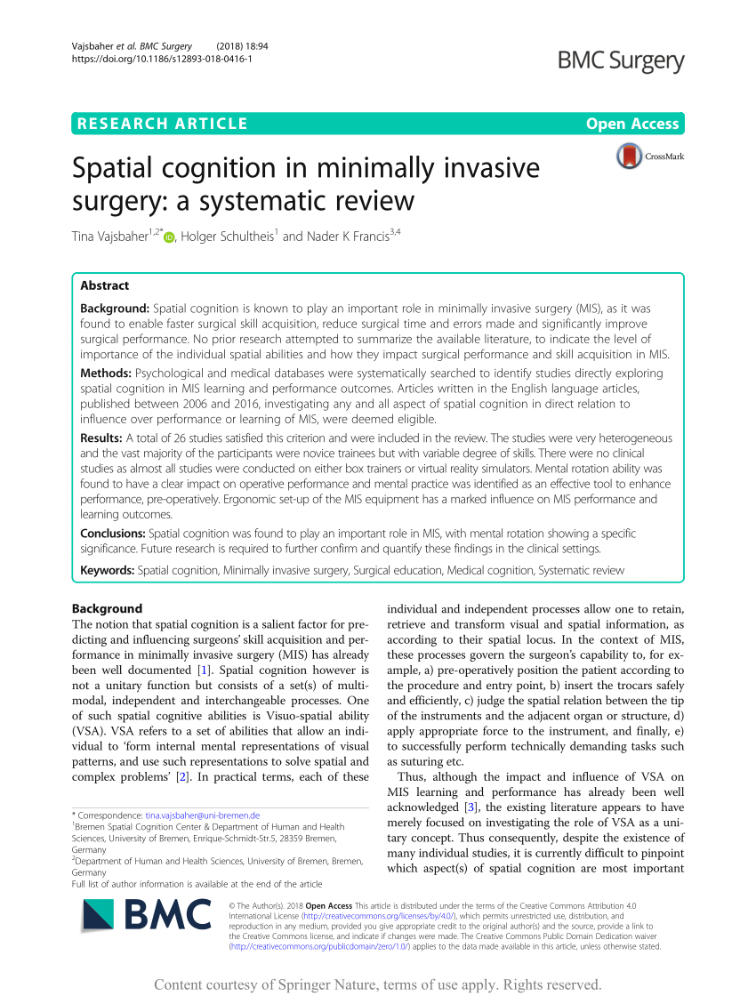 PDF) Spatial cognition in minimally invasive surgery: A systematic