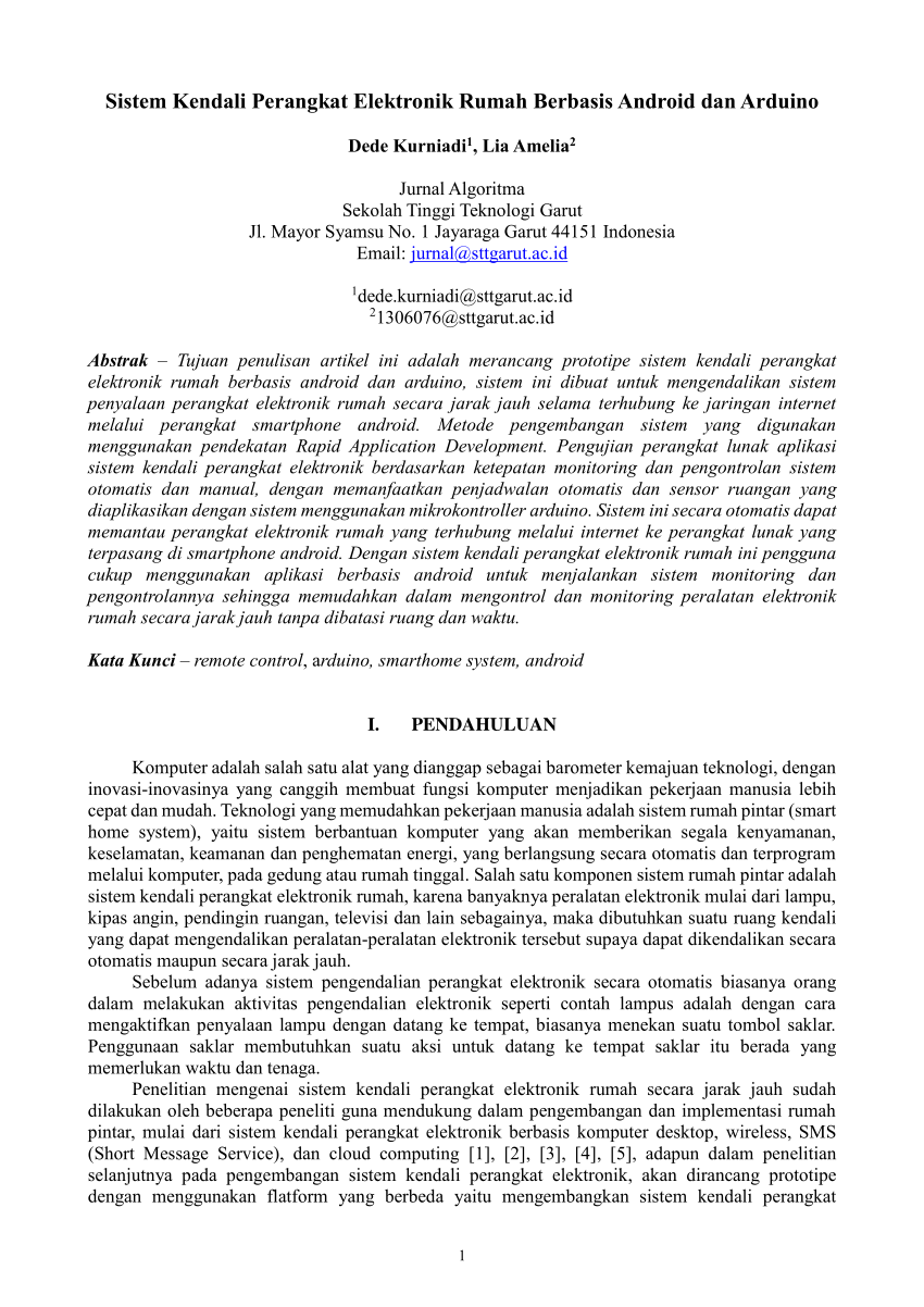 Pdf Sistem Kendali Perangkat Elektronik Rumah Berbasis