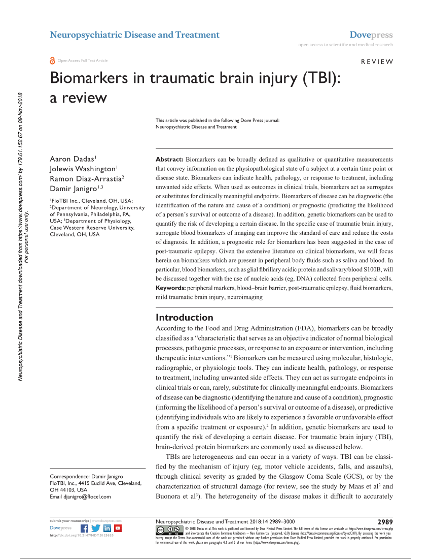 a literature review of traumatic brain injury biomarkers