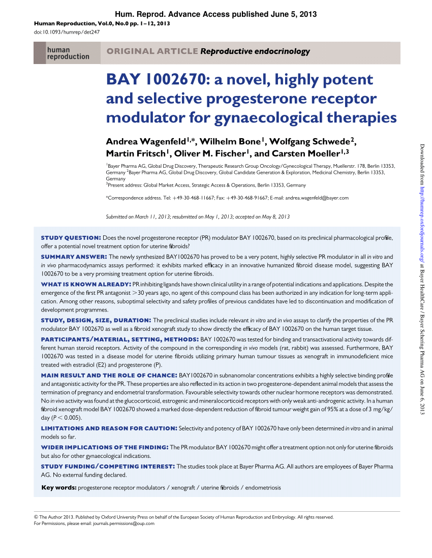 Pdf Discovery Of Vilaprisan Bay A Highly Potent And Selective Progesterone Receptor Modulator Optimized For Gynecologic Therapies