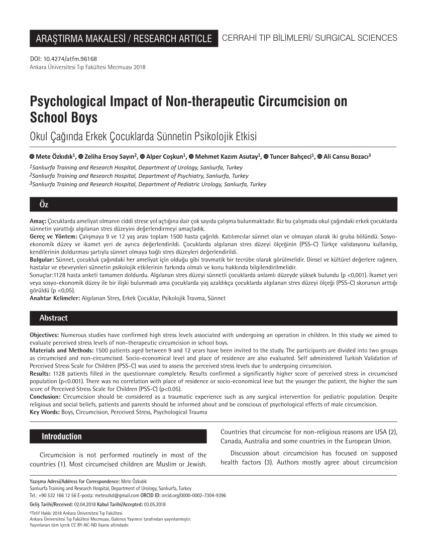 (PDF) Psychological Impact of Non-therapeutic Circumcision on School Boys