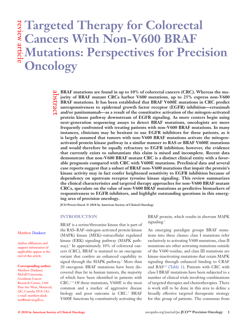 Pdf Targeted Therapy For Colorectal Cancers With Non V600 Braf Mutations Perspectives For 