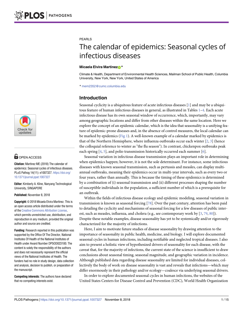 PDF) The calendar of epidemics: Seasonal cycles of infectious diseases