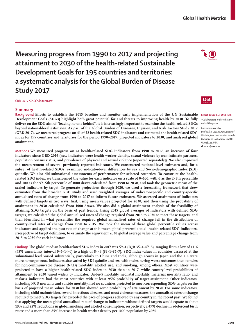 Pdf Measuring Progress From 1990 To 17 And Projecting Attainment To 30 Of The Health Related Sustainable Development Goals For 195 Countries And Territories A Systematic Analysis For The Global Burden Of Disease Study 17