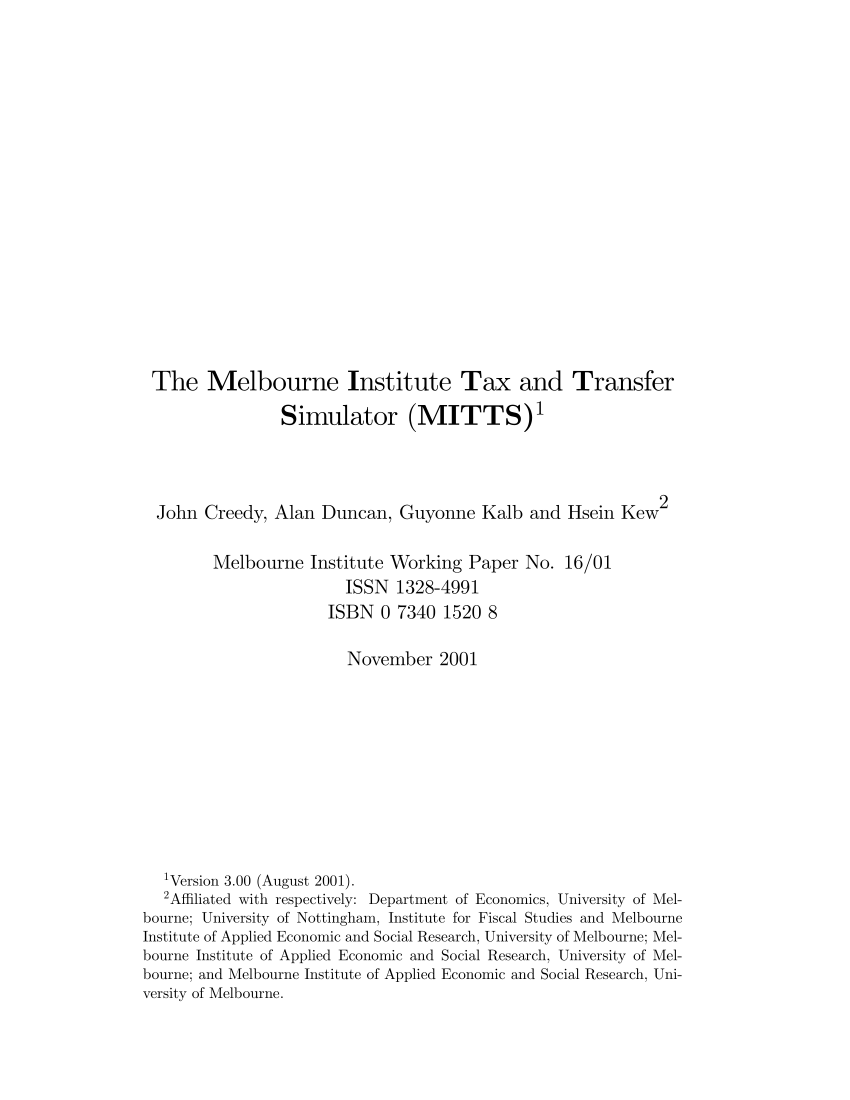 PDF) The Melbourne Institute Tax and Transfer Simulator (MITTS)