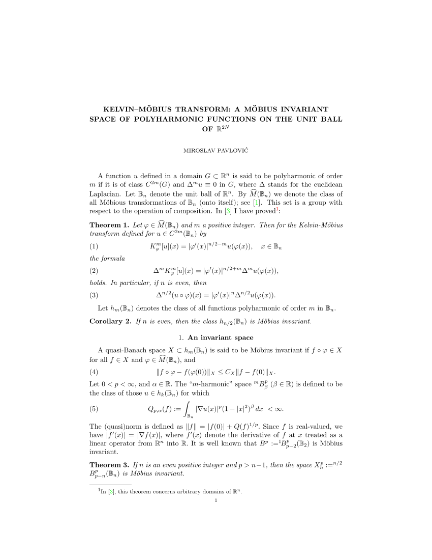 Pdf 2 A Moebius Invariant Space Of Polyharmonic Functions On The Unit Ball Of R 2n