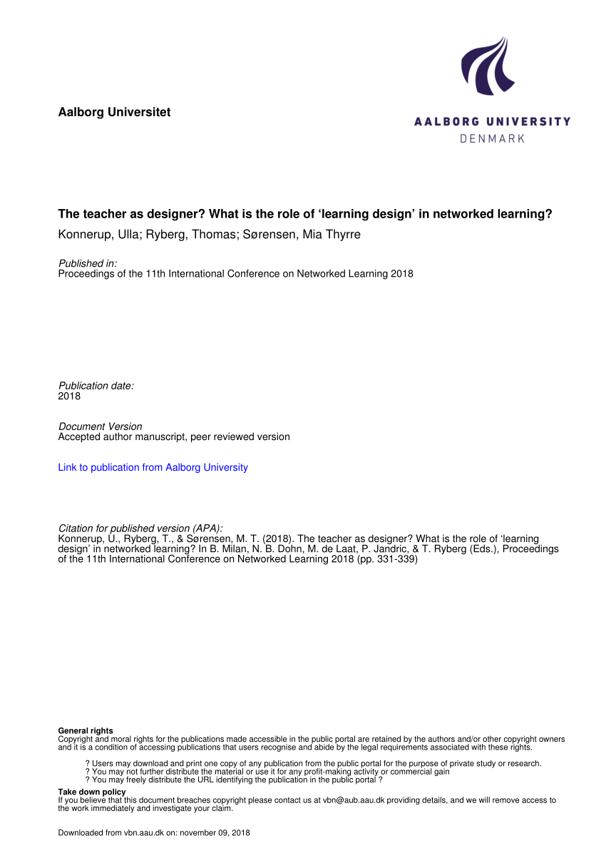 Pdf The Teacher As Designer What Is The Role Of Learning Design In Networked Learning