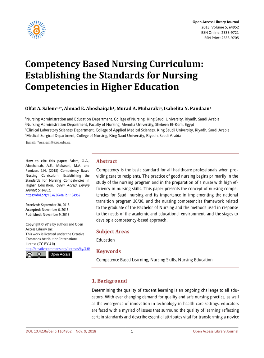 pdf  competency based nursing curriculum  establishing the standards for nursing competencies