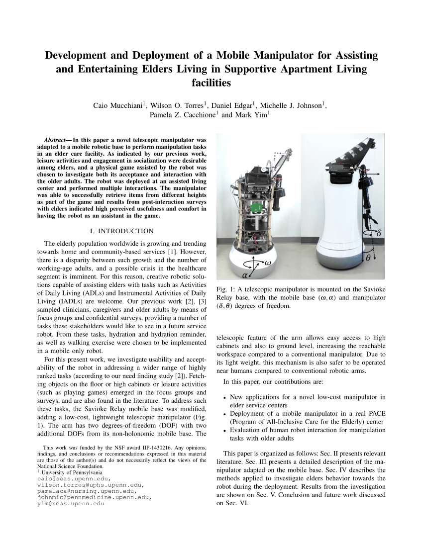 Pdf Development And Deployment Of A Mobile Manipulator For