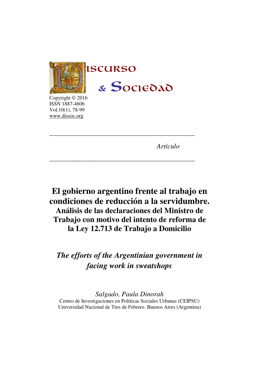 Pdf Analisis De Las Declaraciones Del Ministro De Trabajo Con Motivo Del Intento De Reforma De La Ley 12 713 De Trabajo A Domicilio The Efforts Of The Argentinian Government In Facing Work