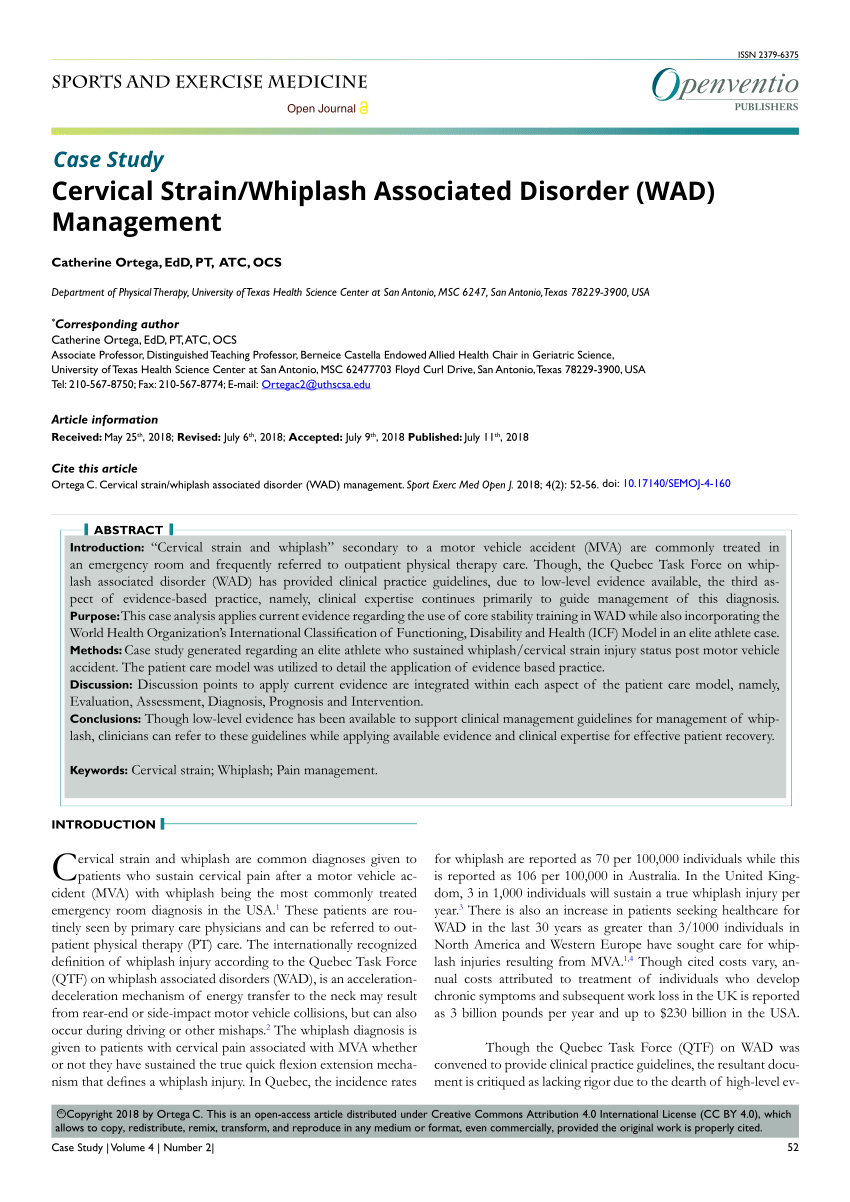 Pdf Cervical Strain Whiplash Associated Disorder Wad Management