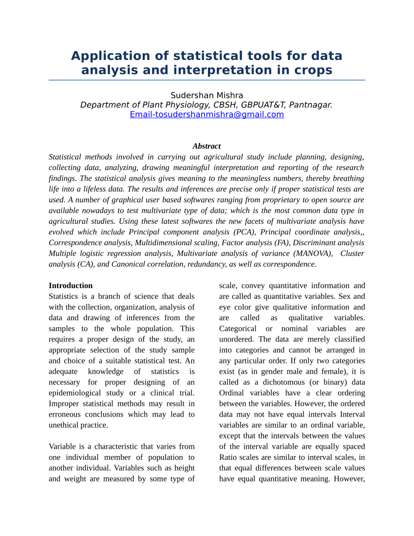 statistical tools for data analysis and interpretation pdf